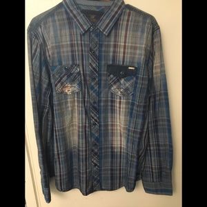 Union Made Jared Button Front Blue Plaid Shirt L
